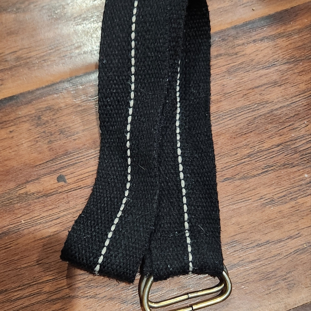 boys vintage black thin white striped fabric belt
